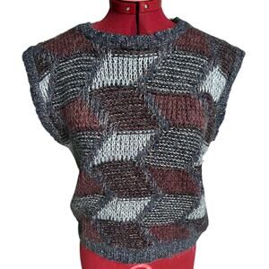 Vintage Executive Focus Medium Mohair Blend Artsy Knit Sweater Vest England Made